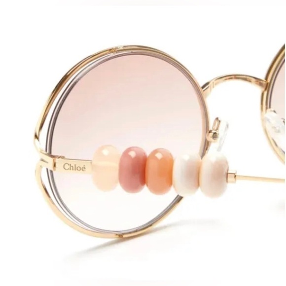 Chloe Bead Embellished Sunglasses 
Round Gold Frame Brow Mocha Mousse
NWT - Picture 3 of 16